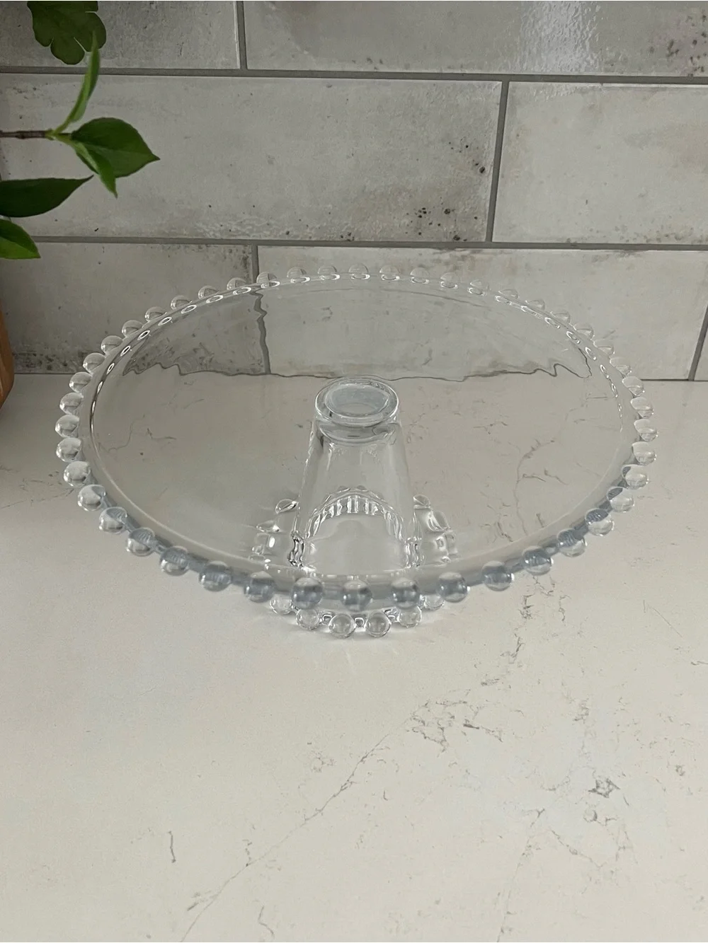CANDLEWICK Style Clear Glass Beaded Cake Stand